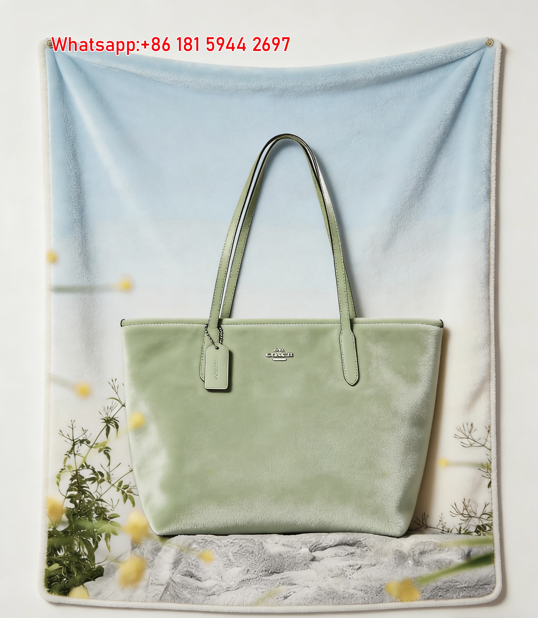 Coach Light Green Tote Bag Print Flannel Sofa Throw Blanket C257